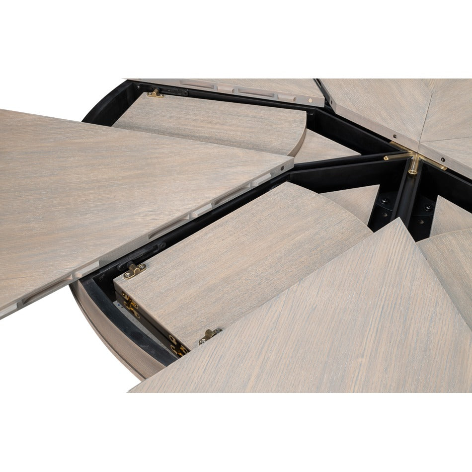 Traditional Round Jupe Dining Table, Medium – Grey Oak with Faux Bois Pedestal - additional view