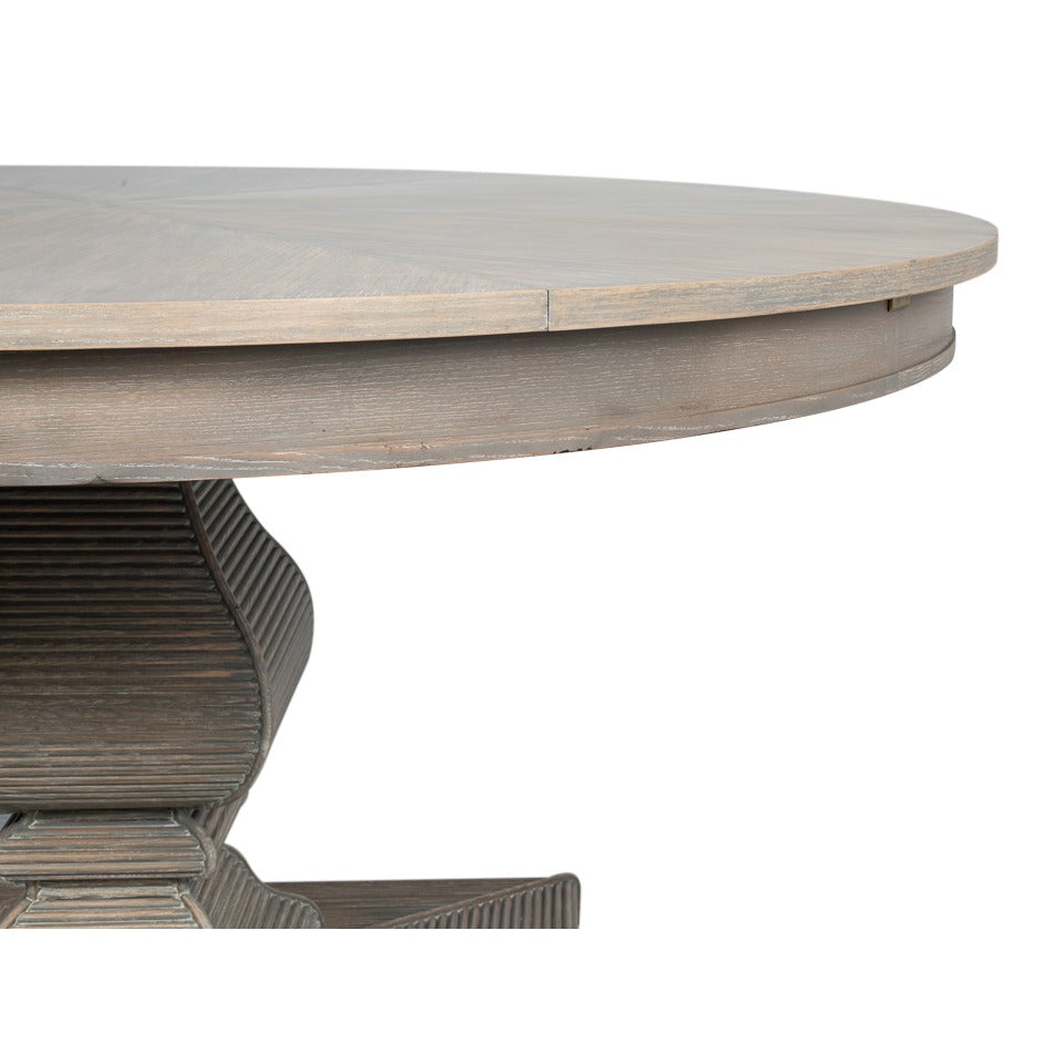 Traditional Round Jupe Dining Table, Medium – Grey Oak with Faux Bois Pedestal - additional view