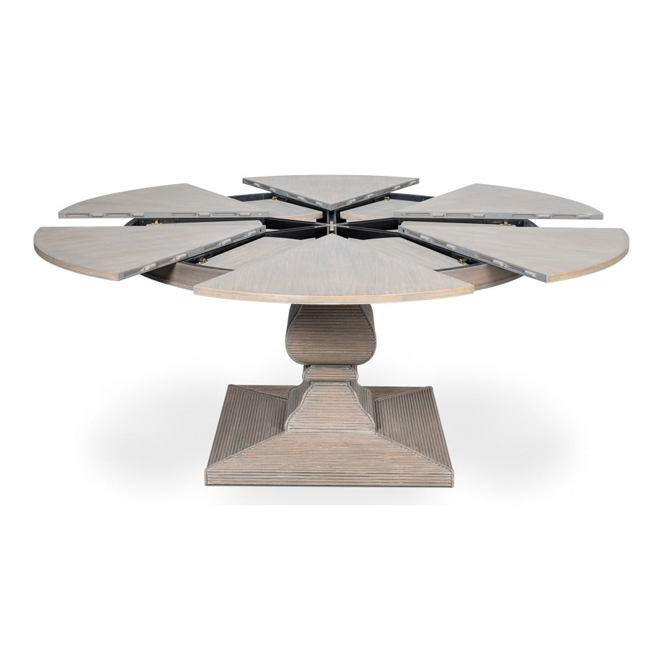 Traditional Round Jupe Dining Table, Medium – Grey Oak with Faux Bois Pedestal - additional view