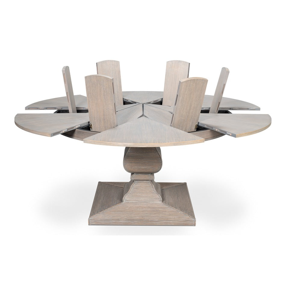 Traditional Round Jupe Dining Table, Medium – Grey Oak with Faux Bois Pedestal - additional view
