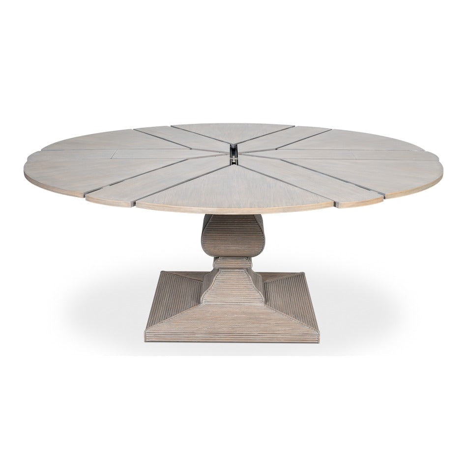 Traditional Round Jupe Dining Table, Medium – Grey Oak with Faux Bois Pedestal - additional view
