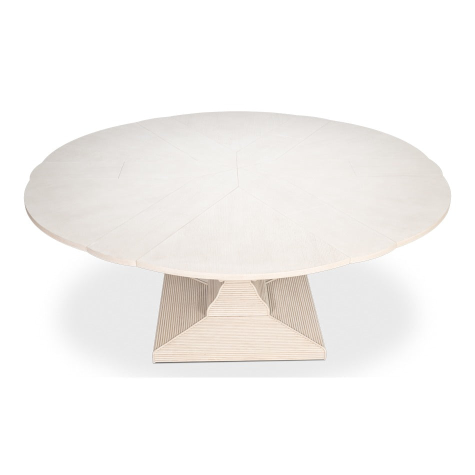 Round White Reeded Pedestal Jupe Dining Table with Expanding Top - additional view