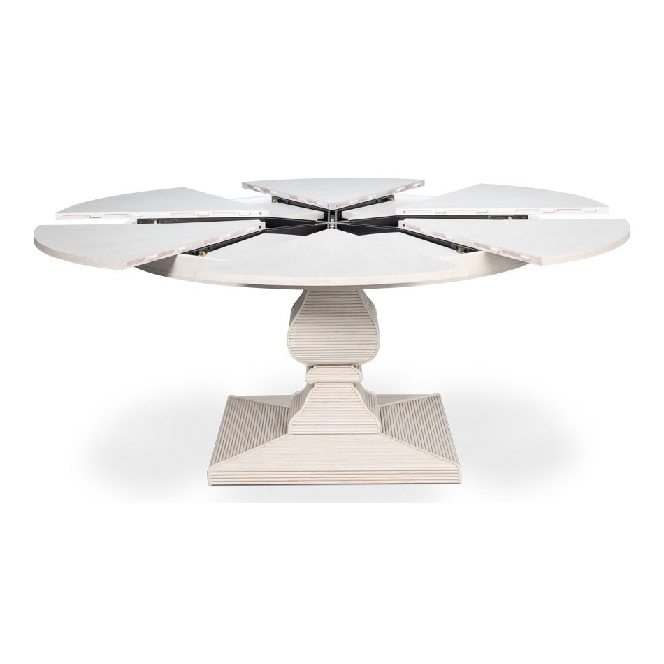 Round White Reeded Pedestal Jupe Dining Table with Expanding Top - additional view
