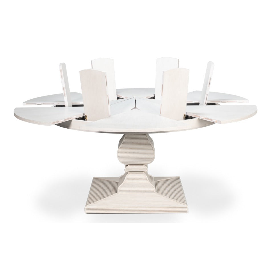Round White Reeded Pedestal Jupe Dining Table with Expanding Top - additional view