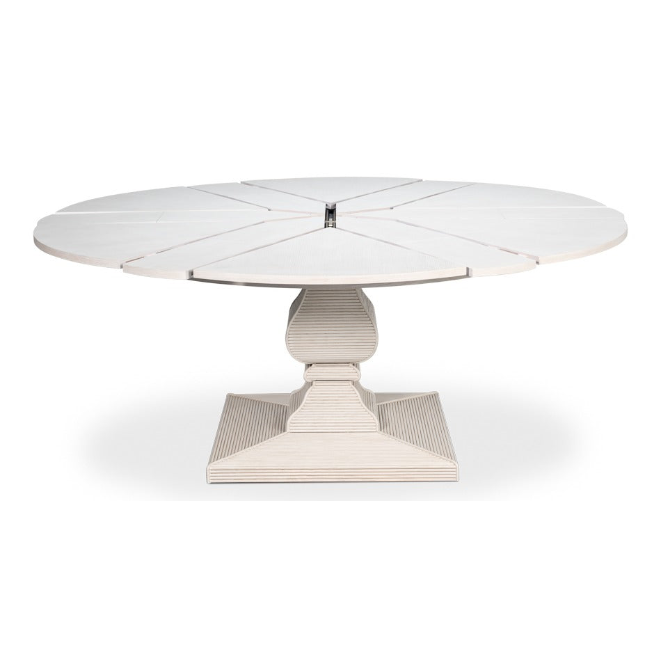 Round White Reeded Pedestal Jupe Dining Table with Expanding Top - additional view