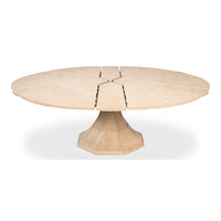 Transitional Round Jupe Dining Table, Medium – Bleached Oak with Faceted Pedestal Base - additional view