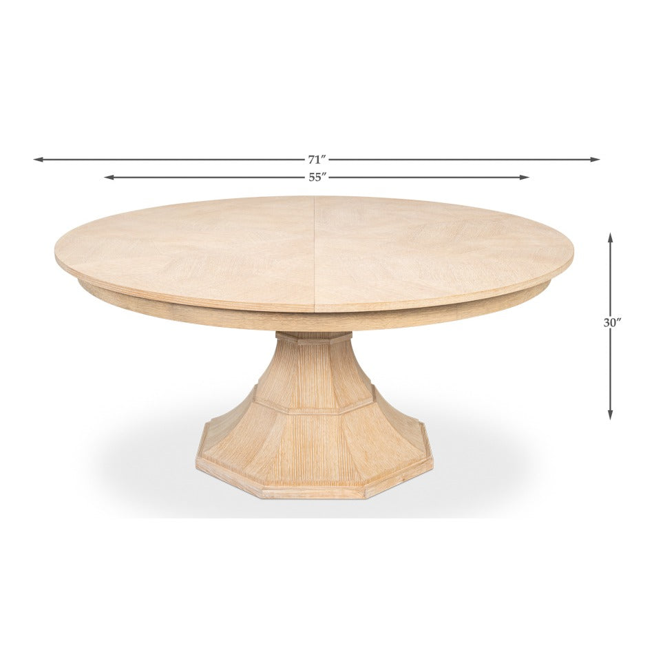 Transitional Round Jupe Dining Table, Medium – Bleached Oak with Faceted Pedestal Base - dimension drawing