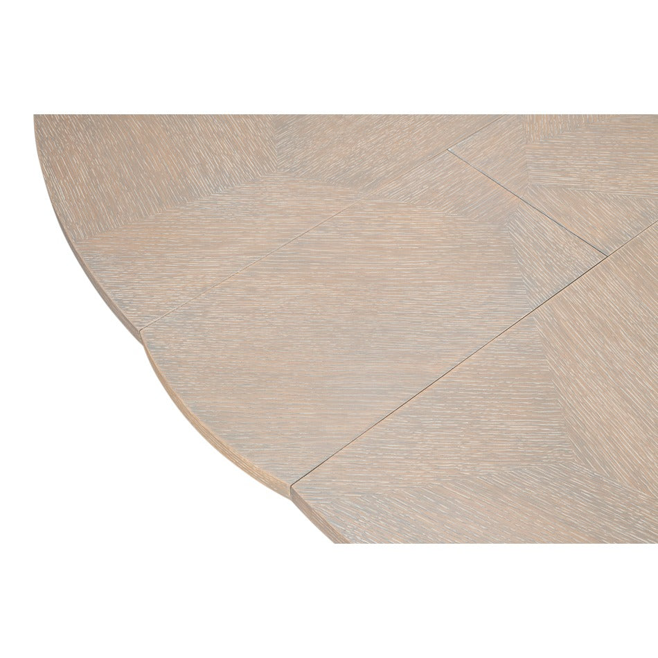Transitional Round Jupe Dining Table, Medium – Grey Oak with Faceted Pedestal Base - additional view