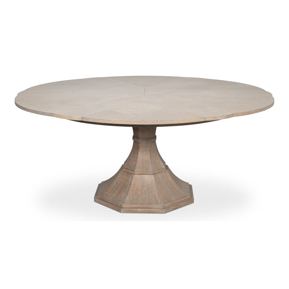Transitional Round Jupe Dining Table, Medium – Grey Oak with Faceted Pedestal Base - additional view