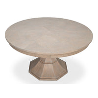 Transitional Round Jupe Dining Table, Medium – Grey Oak with Faceted Pedestal Base - additional view