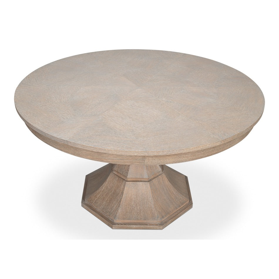 Transitional Round Jupe Dining Table, Medium – Grey Oak with Faceted Pedestal Base - additional view