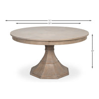 Transitional Round Jupe Dining Table, Medium – Grey Oak with Faceted Pedestal Base - dimension drawing