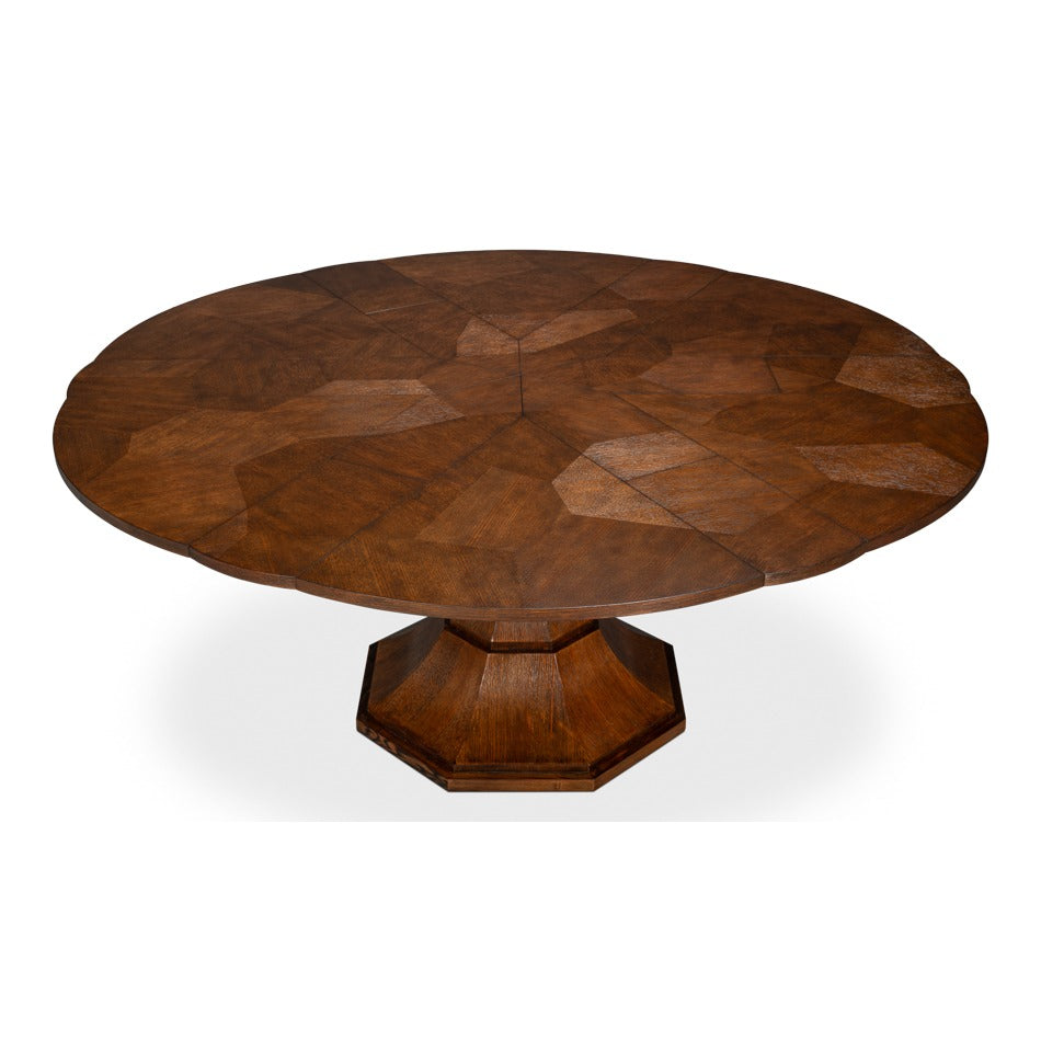 Transitional Round Jupe Dining Table, Medium – Warm Brown Oak with Faceted Pedestal Base - additional view