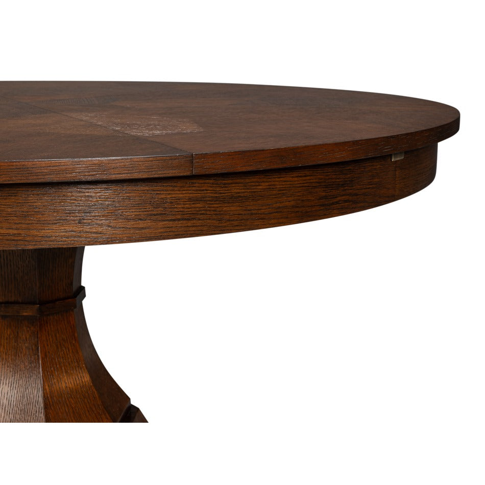 Transitional Round Jupe Dining Table, Medium – Warm Brown Oak with Faceted Pedestal Base - additional view