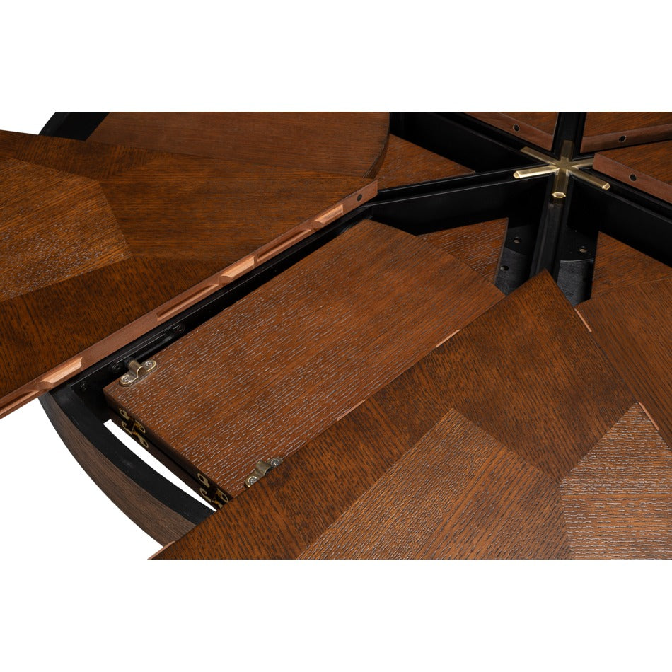 Transitional Round Jupe Dining Table, Medium – Warm Brown Oak with Faceted Pedestal Base - additional view
