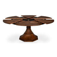 Transitional Round Jupe Dining Table, Medium – Warm Brown Oak with Faceted Pedestal Base - additional view