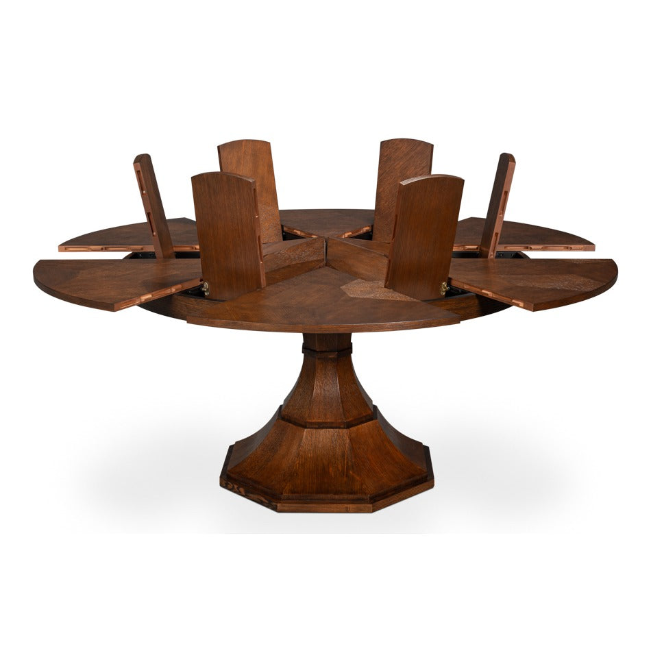 Transitional Round Jupe Dining Table, Medium – Warm Brown Oak with Faceted Pedestal Base - additional view