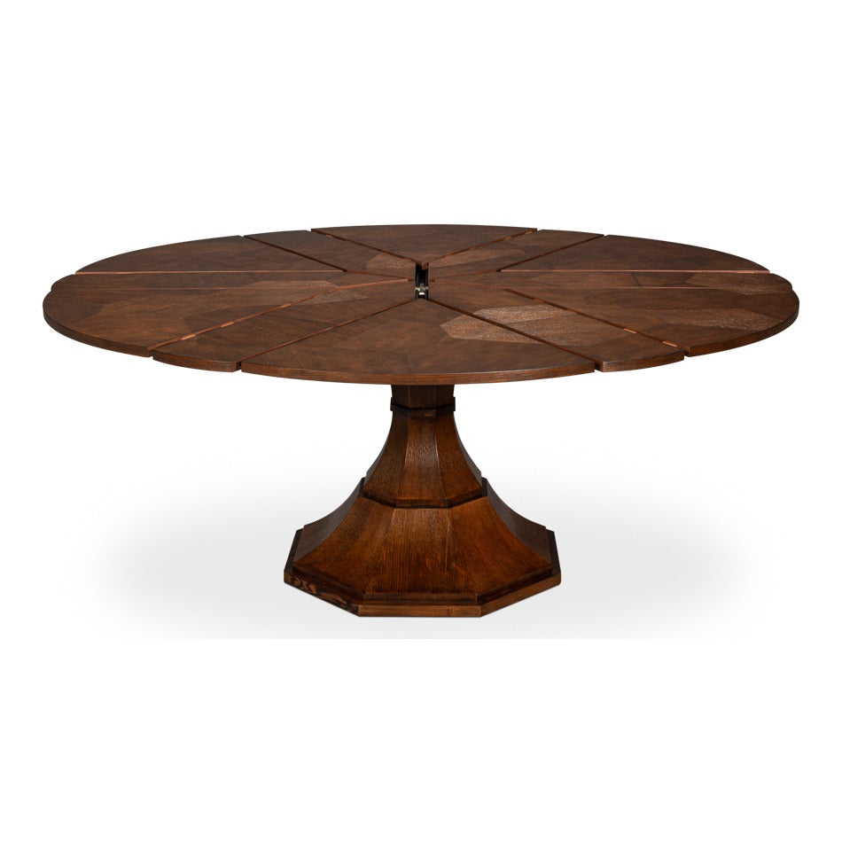 Transitional Round Jupe Dining Table, Medium – Warm Brown Oak with Faceted Pedestal Base - additional view