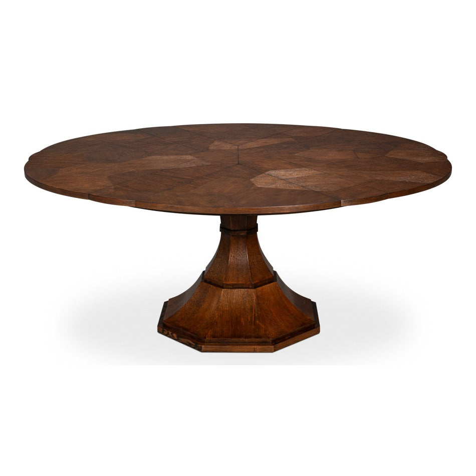 Transitional Round Jupe Dining Table, Medium – Warm Brown Oak with Faceted Pedestal Base - additional view