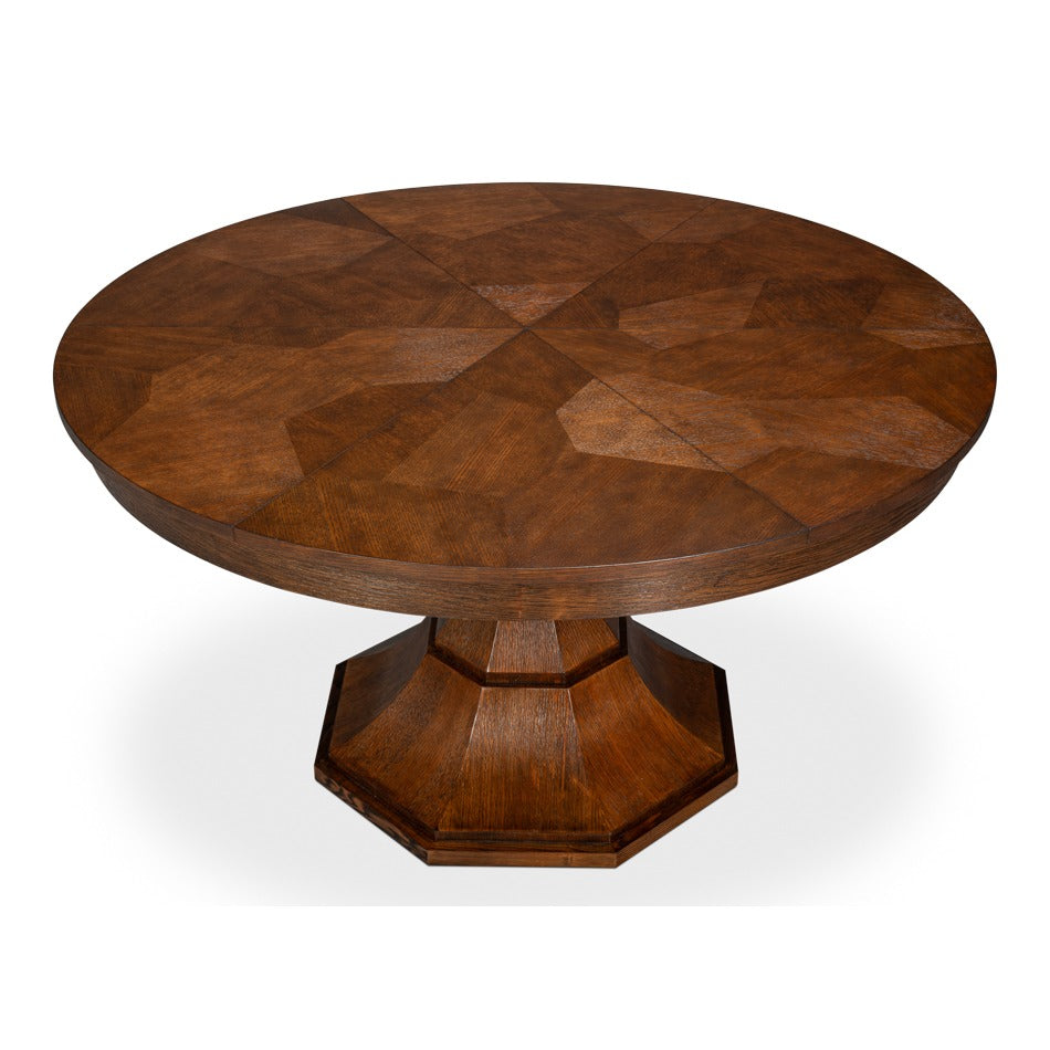 Transitional Round Jupe Dining Table, Medium – Warm Brown Oak with Faceted Pedestal Base - additional view