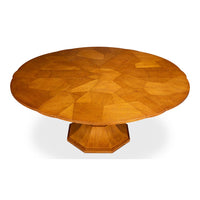 Transitional Round Jupe Dining Table, Medium – Light Brown Oak with Faceted Pedestal Base - additional view