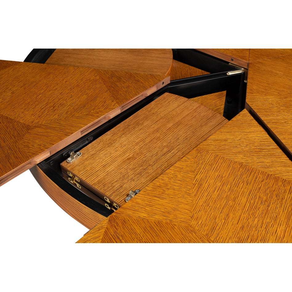 Transitional Round Jupe Dining Table, Medium – Light Brown Oak with Faceted Pedestal Base - additional view