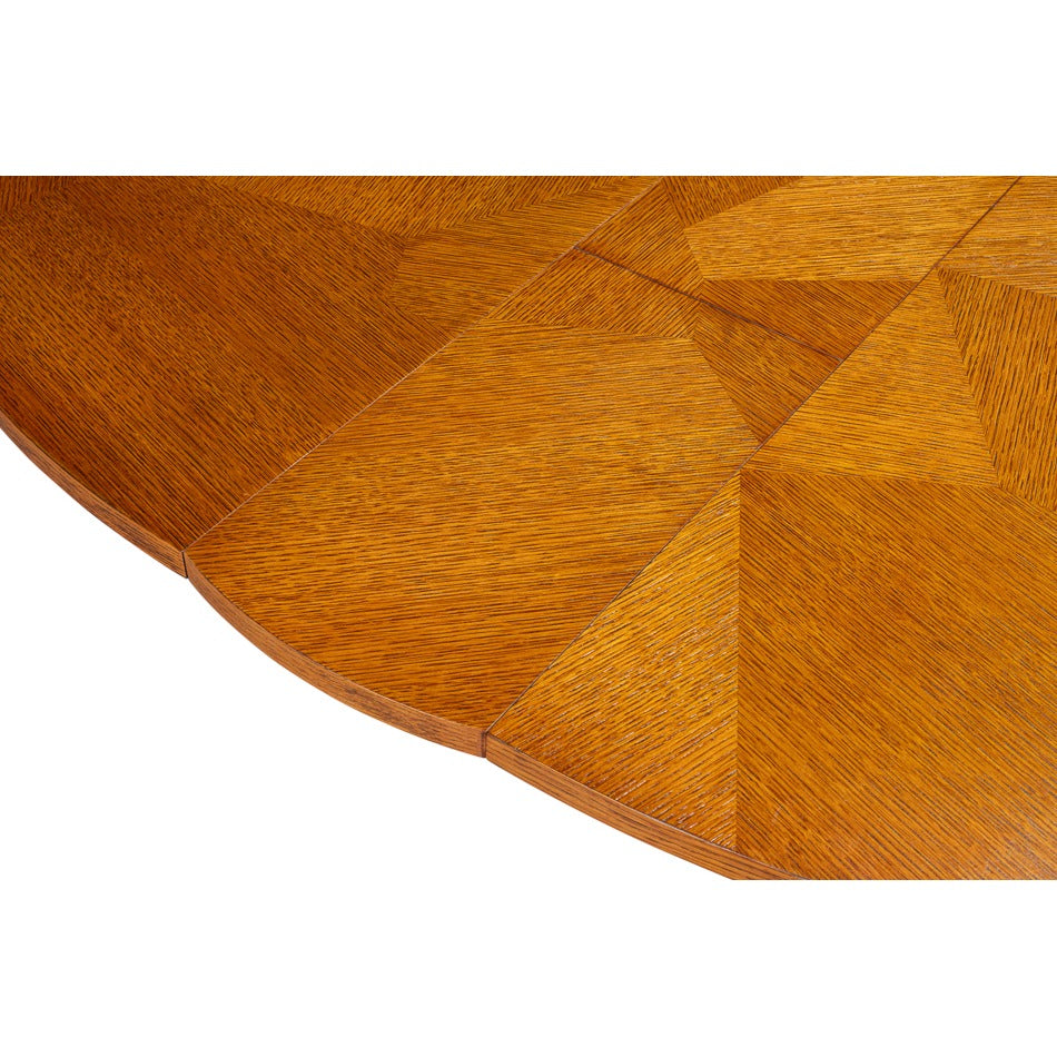 Transitional Round Jupe Dining Table, Medium – Light Brown Oak with Faceted Pedestal Base - additional view