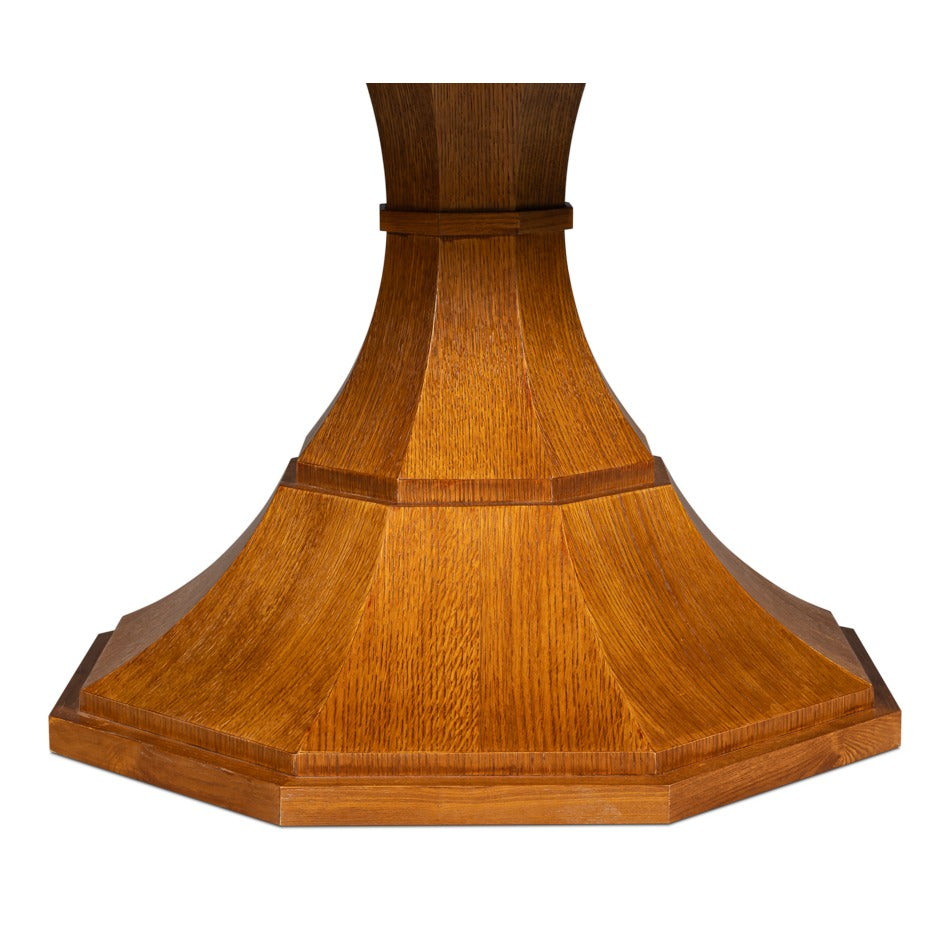 Transitional Round Jupe Dining Table, Medium – Light Brown Oak with Faceted Pedestal Base - additional view