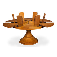 Transitional Round Jupe Dining Table, Medium – Light Brown Oak with Faceted Pedestal Base - additional view