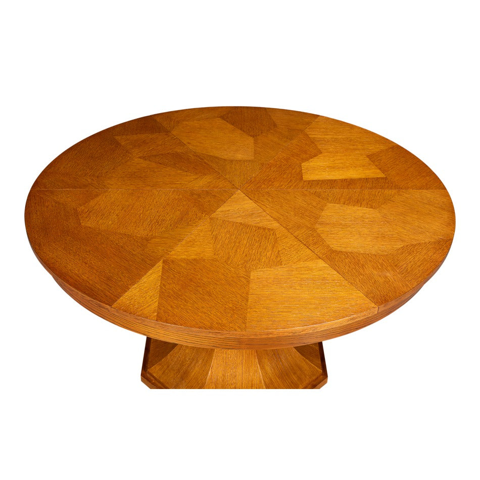 Transitional Round Jupe Dining Table, Medium – Light Brown Oak with Faceted Pedestal Base - additional view