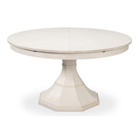 Transitional Round Jupe Dining Table, Medium – White Oak with Faceted Pedestal Base – styled view