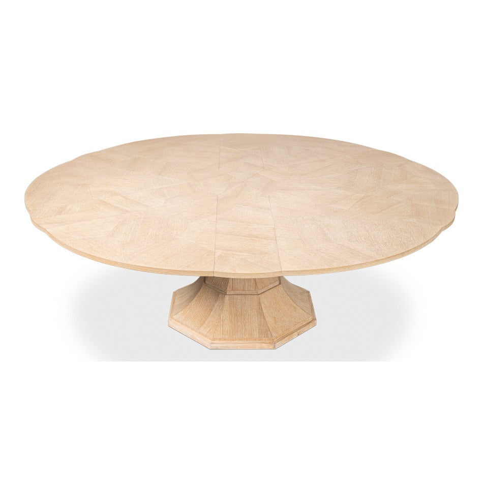 Transitional Round Jupe Dining Table, Large – Bleached Oak with Faceted Pedestal - additional view