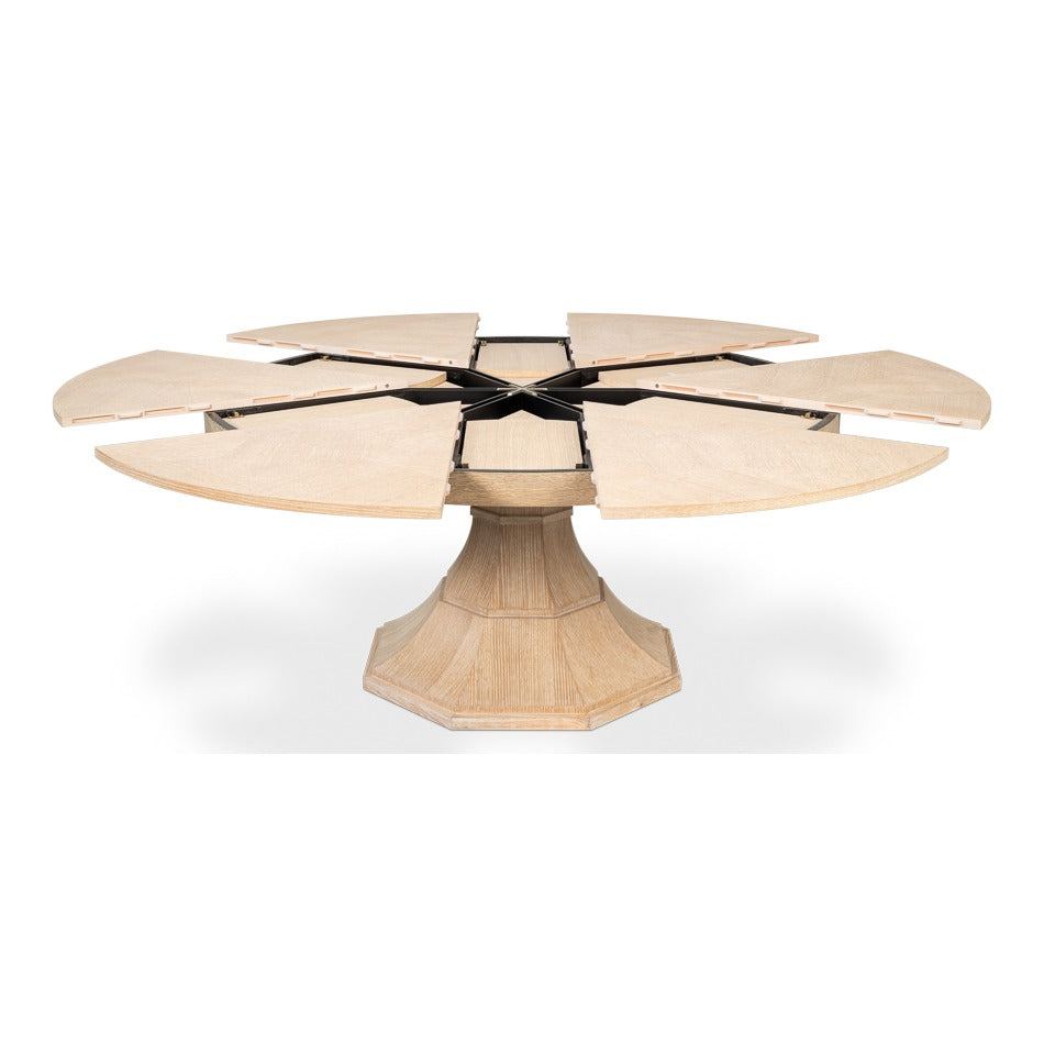 Transitional Round Jupe Dining Table, Large – Bleached Oak with Faceted Pedestal - additional view