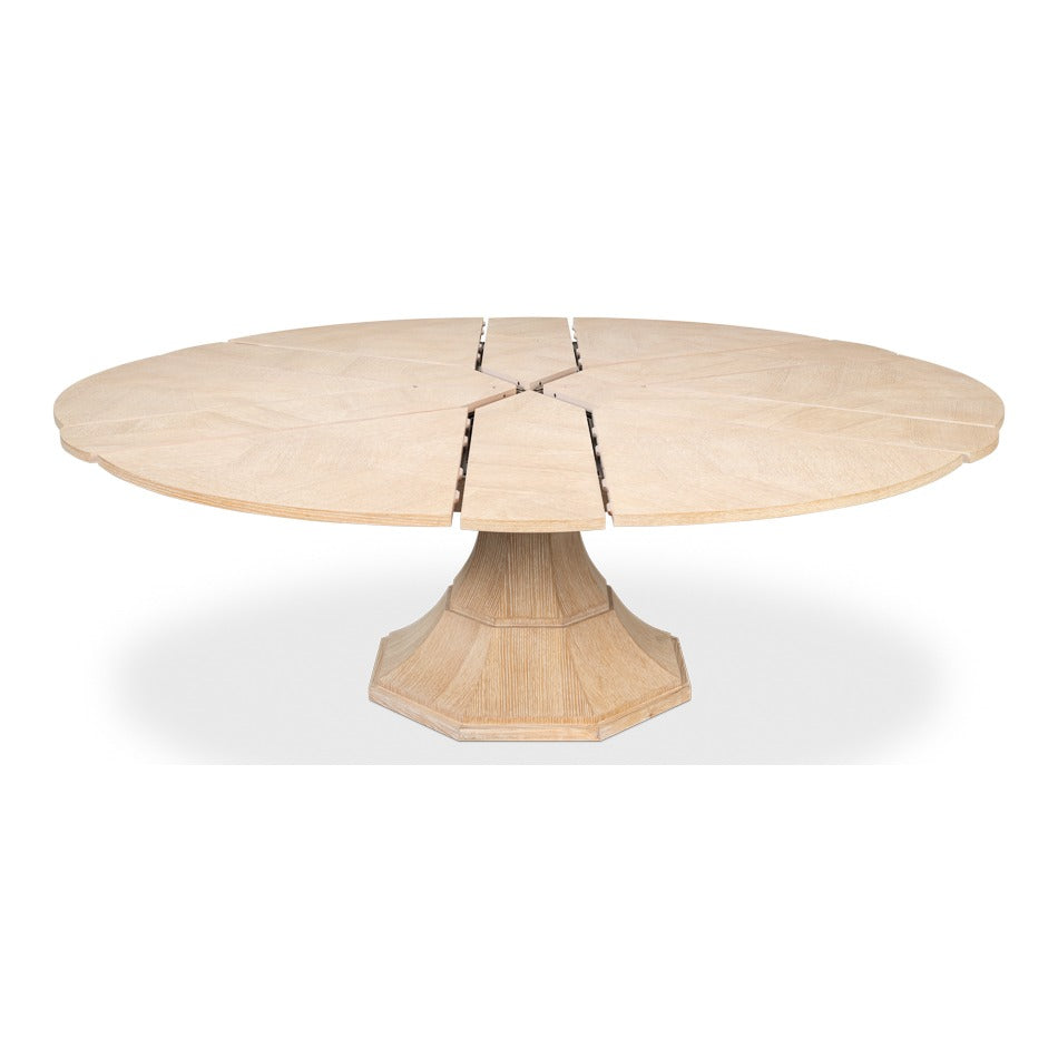 Transitional Round Jupe Dining Table, Large – Bleached Oak with Faceted Pedestal - additional view