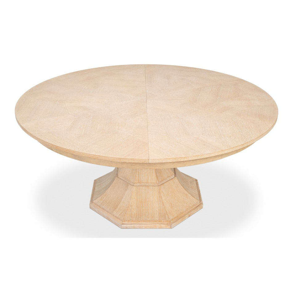 Transitional Round Jupe Dining Table, Large – Bleached Oak with Faceted Pedestal - additional view