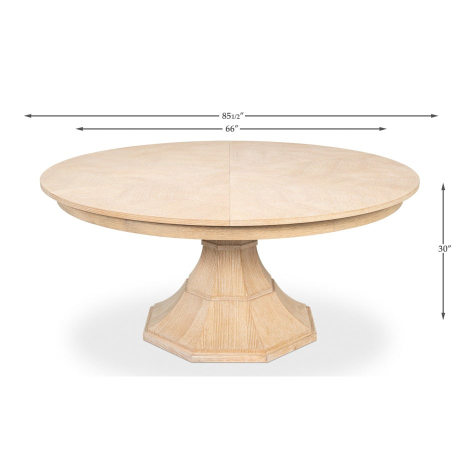Transitional Round Jupe Dining Table, Large – Bleached Oak with Faceted Pedestal - dimension drawing