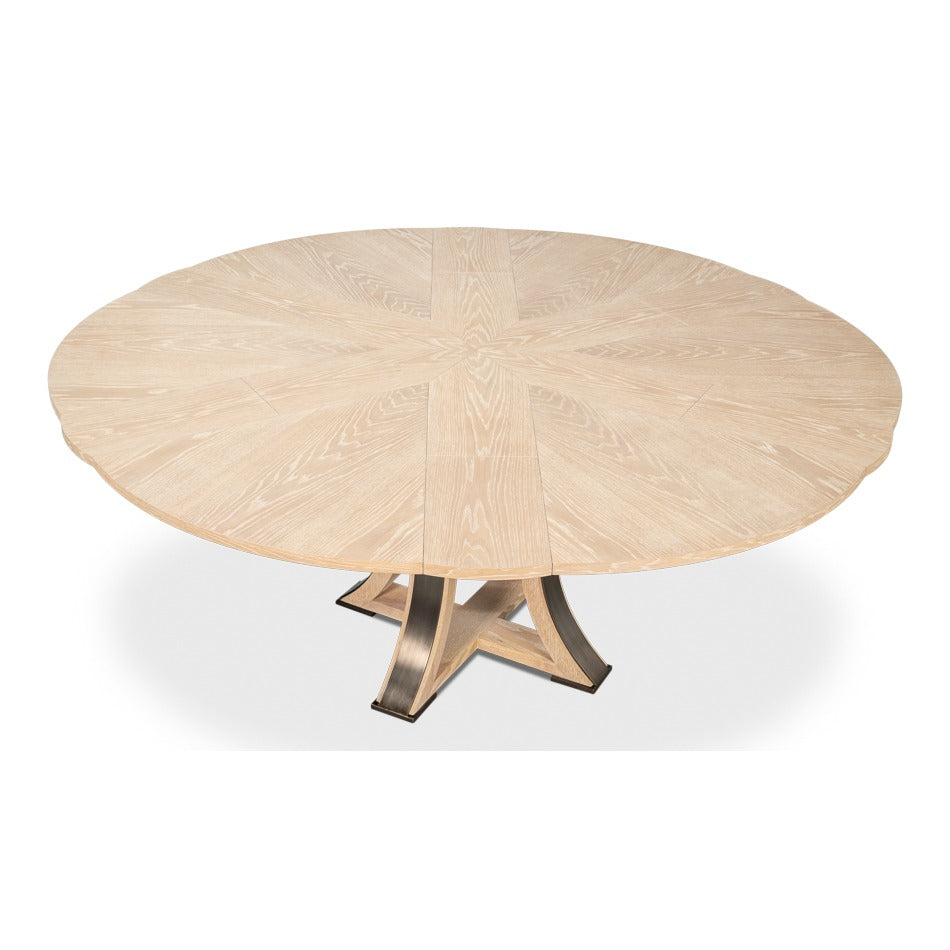 Transitional Round Jupe Dining Table, Medium – Bleached Oak with Hammered Iron Accents - additional view