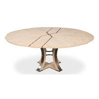 Transitional Round Jupe Dining Table, Medium – Bleached Oak with Hammered Iron Accents - additional view