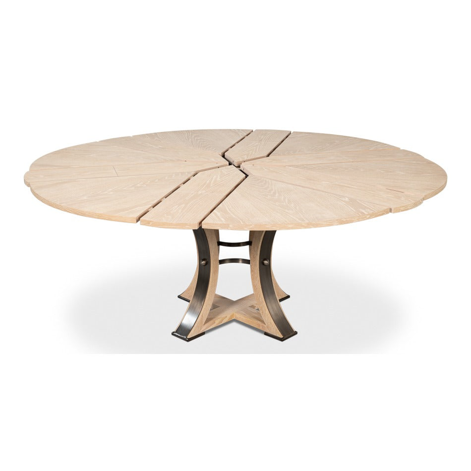 Transitional Round Jupe Dining Table, Medium – Bleached Oak with Hammered Iron Accents - additional view