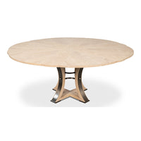 Transitional Round Jupe Dining Table, Medium – Bleached Oak with Hammered Iron Accents - additional view