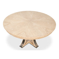 Transitional Round Jupe Dining Table, Medium – Bleached Oak with Hammered Iron Accents - additional view