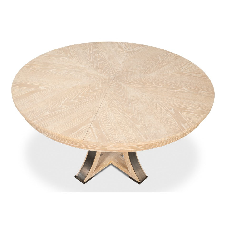 Transitional Round Jupe Dining Table, Medium – Bleached Oak with Hammered Iron Accents - additional view