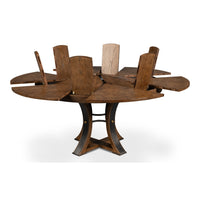 Transitional Round Jupe Dining Table, Medium – Light Brown Oak with Hammered Iron Accents - additional view