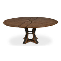 Transitional Round Jupe Dining Table, Medium – Light Brown Oak with Hammered Iron Accents - additional view