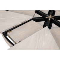 Transitional Round Jupe Dining Table, Medium – Grey Oak with Hammered Iron Accents - additional view