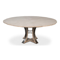 Transitional Round Jupe Dining Table, Medium – Grey Oak with Hammered Iron Accents - additional view