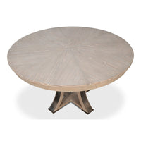 Transitional Round Jupe Dining Table, Medium – Grey Oak with Hammered Iron Accents - additional view