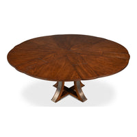Transitional Round Jupe Dining Table, Medium – Warm Brown Oak with Hammered Iron Accents - additional view