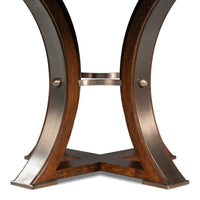 Transitional Round Jupe Dining Table, Medium – Warm Brown Oak with Hammered Iron Accents - additional view
