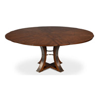 Transitional Round Jupe Dining Table, Medium – Warm Brown Oak with Hammered Iron Accents - additional view